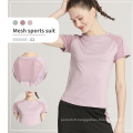 Wholesale Women Blouses Short Sleeve Sport  Yoga Top Gym T Shirt Sports Running T shirt Workout Tank Fitness Tops with Mesh